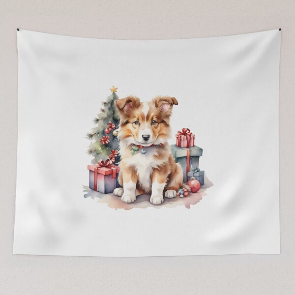 Item preview, watercolor of cute collie dog on Christmas day. designed and sold by cartoon4289.