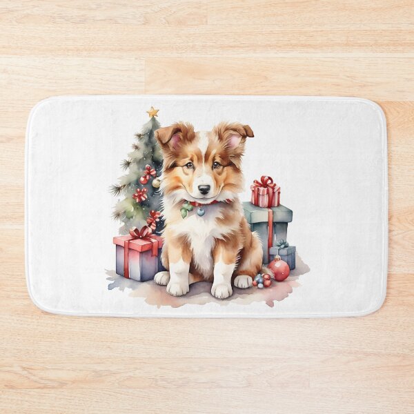 Item preview, watercolor of cute collie dog on Christmas day. designed and sold by cartoon4289.