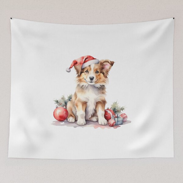 Item preview, watercolor of cute collie dog on Christmas day. designed and sold by cartoon4289.