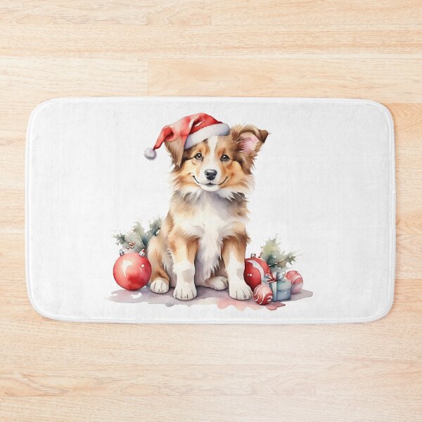 Item preview, watercolor of cute collie dog on Christmas day. designed and sold by cartoon4289.