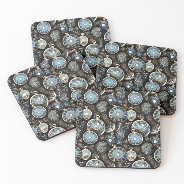 Item preview, Hypnotic Spirals and Pocketwatches - Pattern - Brass, Silver and Azur designed and sold by JoanNinjaHen.