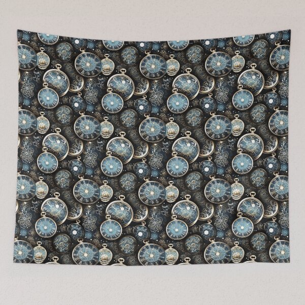 Item preview, Hypnotic Spirals and Pocketwatches - Pattern - Brass, Silver and Azur designed and sold by JoanNinjaHen.