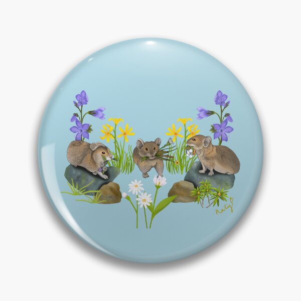 Item preview, Northern Pika and flowers pattern, cute little Pikas carrying flowers. blue. designed and sold by Naty Design Prague.