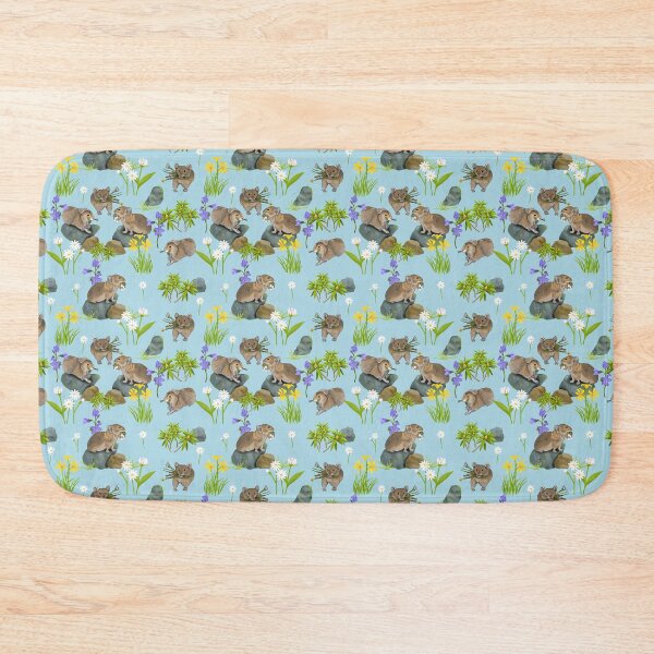 Item preview, Northern Pika and flowers pattern, cute little Pikas carrying flowers. blue. designed and sold by Naty Design Prague.