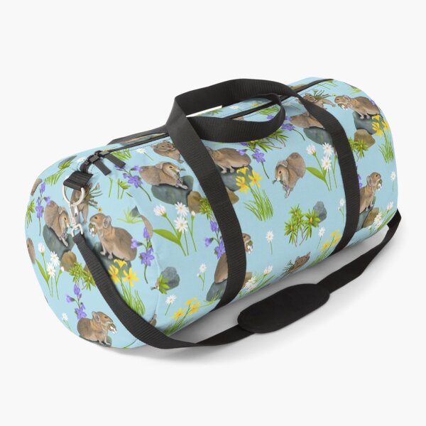 Item preview, Northern Pika and flowers pattern, cute little Pikas carrying flowers. blue. designed and sold by Naty Design Prague.