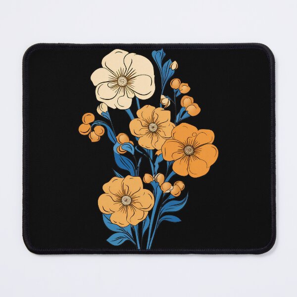Artikelvorschau, Kawaii Blüten: Heller Bernstein und blaue Blumen Kunstdruck entworfen und verkauft von aiartbay.