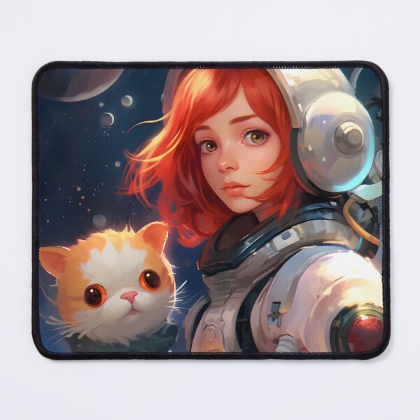 Item preview, Dreamlike anime girl with cat in space astronaut portrait art designed and sold by TheArtistOf2022.