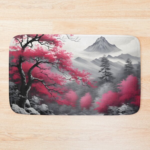 Item preview, Black and white landscape with magenta Japanese oak tree designed and sold by dcrc.