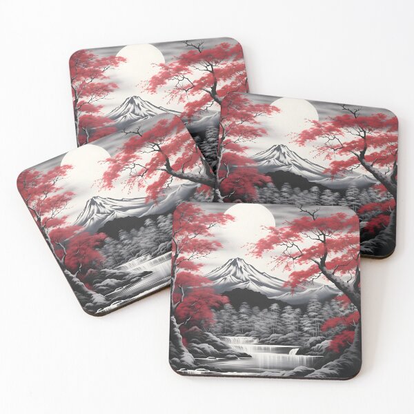 Item preview, Black and white landscape with magenta Japanese oak tree designed and sold by dcrc.