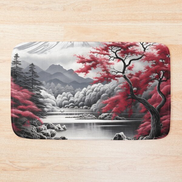 Item preview, Black and white landscape with magenta Japanese oak tree designed and sold by dcrc.