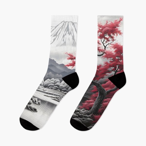 Item preview, Black and white landscape with magenta Japanese oak tree designed and sold by dcrc.