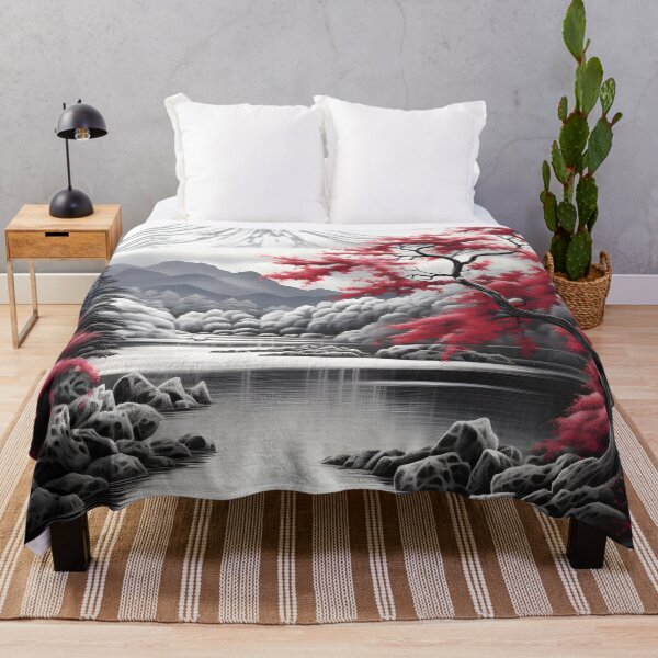 Item preview, Black and white landscape with magenta Japanese oak tree designed and sold by dcrc.
