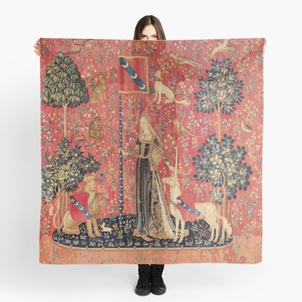 LADY AND UNICORN ,TOUCH ,Lion,Fantasy Flowers,Animals Red Green Floral Scarf