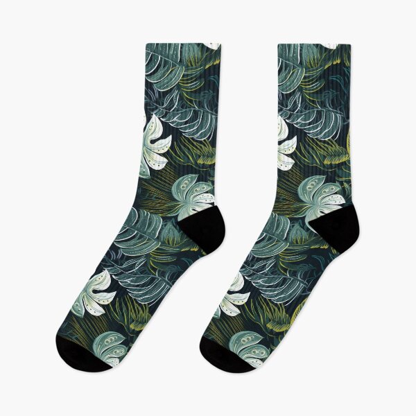 Item preview, Tropical Leaves and Flowers on a Dark Background designed and sold by HisoTorDesign.