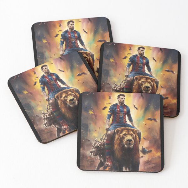 Aperçu de l'œuvre Lionel Messi chevauche un lion créée et vendue par ReverseWorld.