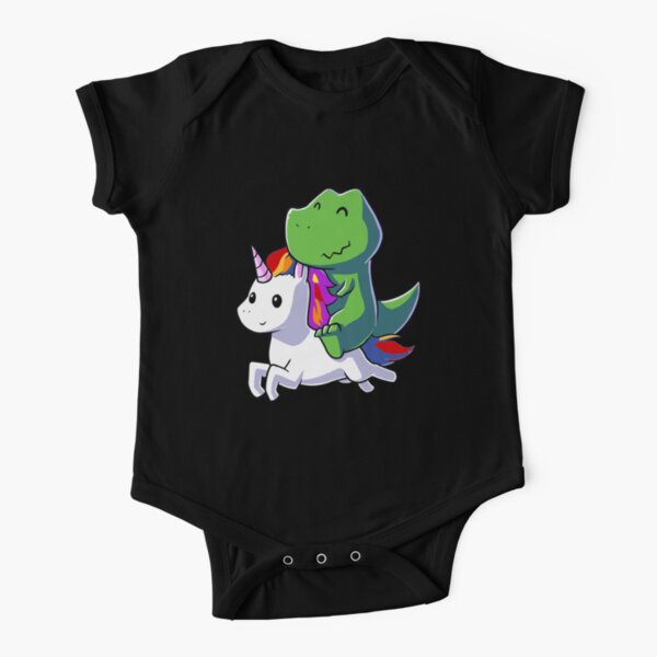 Dinosaur riding Unicorn tshirt - Funny Unicorn Shirt for girls - Gifts for Kids Short Sleeve Baby One-Piece