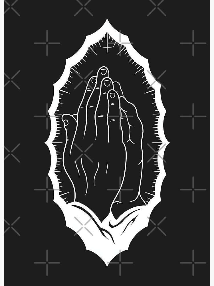DEMON PRAYING HANDS TATTOO FLASH - White