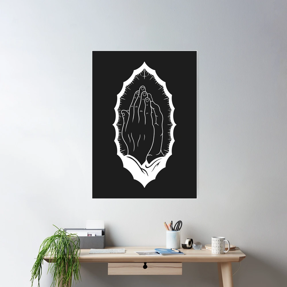 DEMON PRAYING HANDS TATTOO FLASH - White