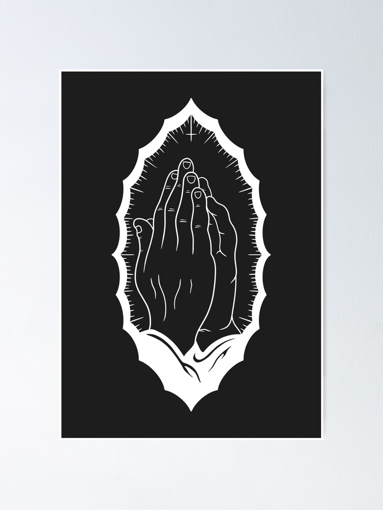 DEMON PRAYING HANDS TATTOO FLASH - White | Poster