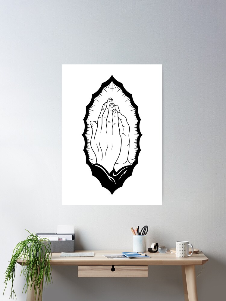 DEMON PRAYING HANDS TATTOO FLASH - Black