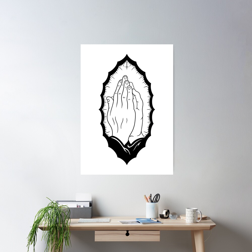 DEMON PRAYING HANDS TATTOO FLASH - Black