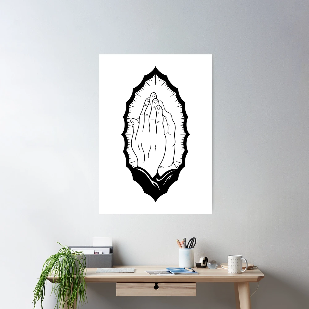 DEMON PRAYING HANDS TATTOO FLASH - Black