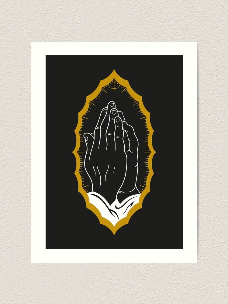 DEMON PRAYING HANDS TATTOO FLASH - White & Gold