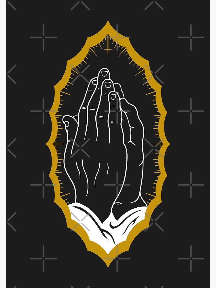 DEMON PRAYING HANDS TATTOO FLASH - White & Gold