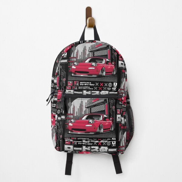 Item preview, red miata jdm car in front of garage designed and sold by wellyans.