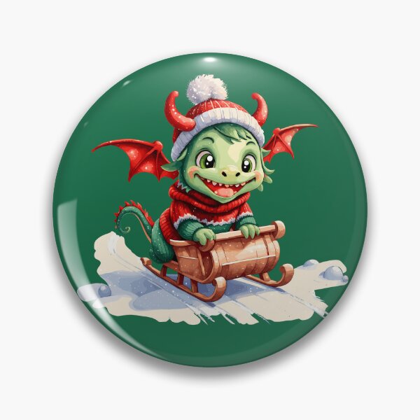 Item preview, little green dragon in winter, christmas dragon, dragon sledding designed and sold by Niktarka.
