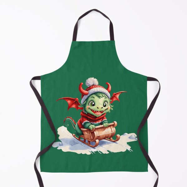 Item preview, little green dragon in winter, christmas dragon, dragon sledding designed and sold by Niktarka.