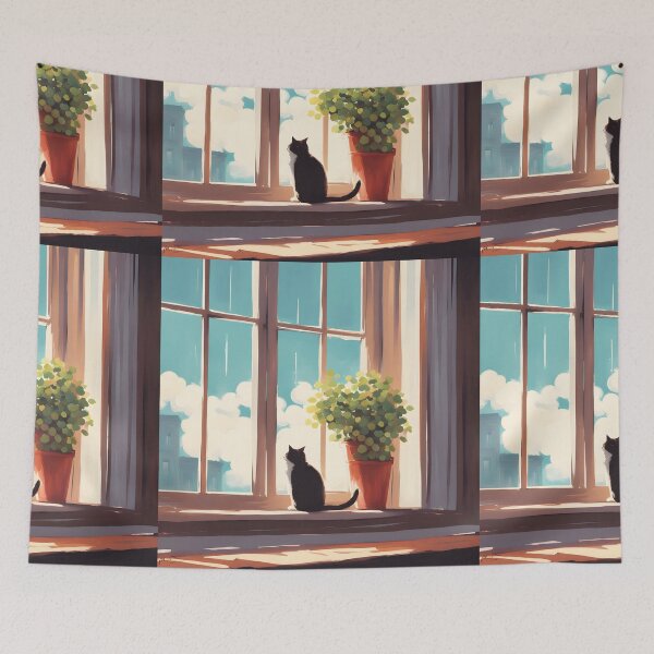 Item preview, aesthetic Black Cat in the Window designed and sold by Catophile.
