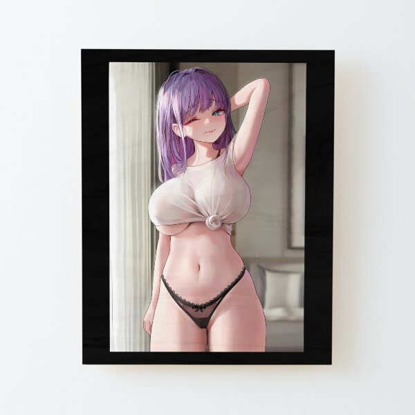 Oppai huge boobs anime school girl Mounted Print by Lewdities