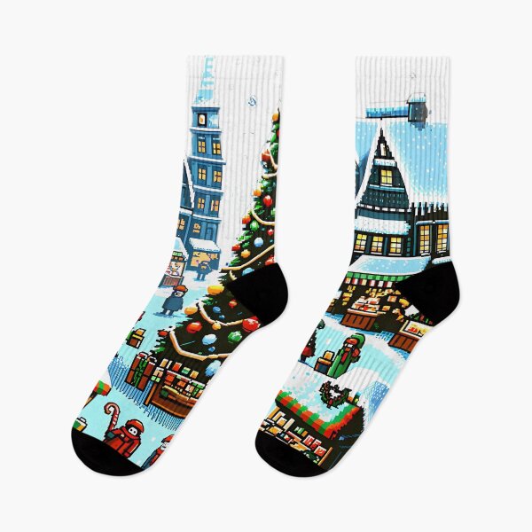 Item preview, Retro Pixel Christmas Market Scene designed and sold by OblakShop.
