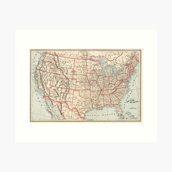 Item preview, Vintage Map of The United States (1893) designed and sold by BravuraMedia.