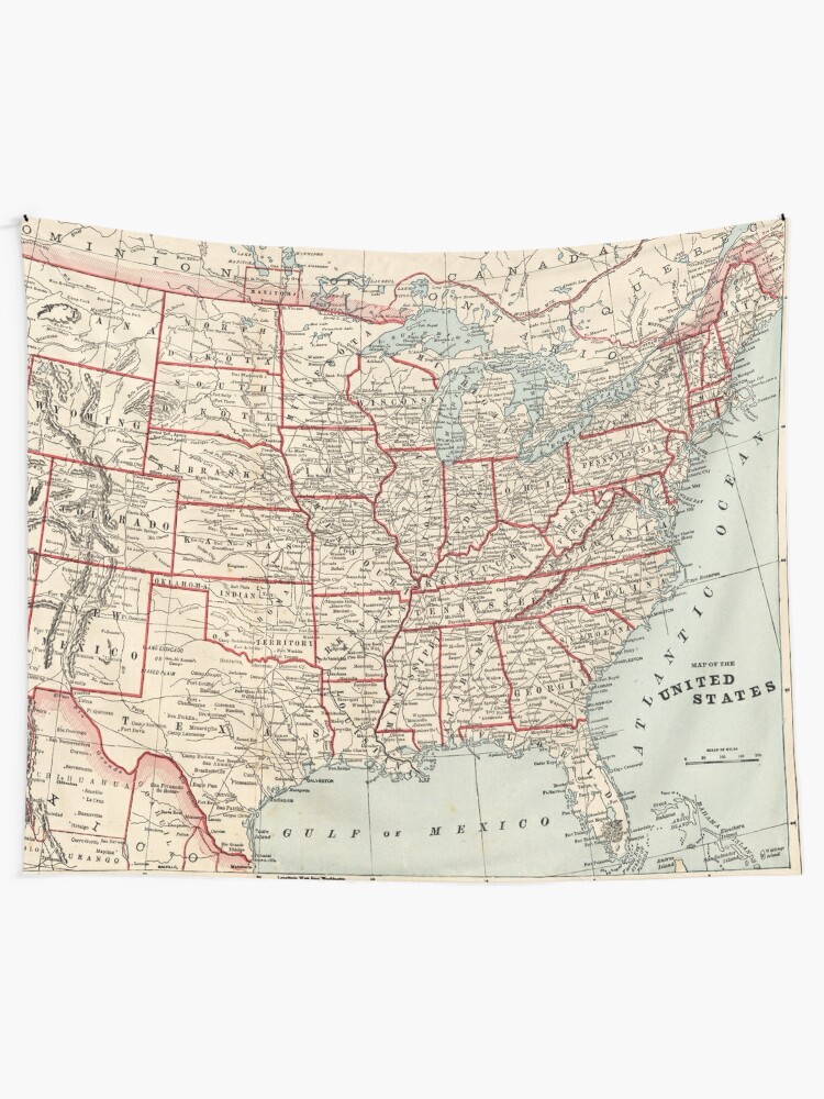 "Vintage Map of The United States (1893)" Tapestry by BravuraMedia 