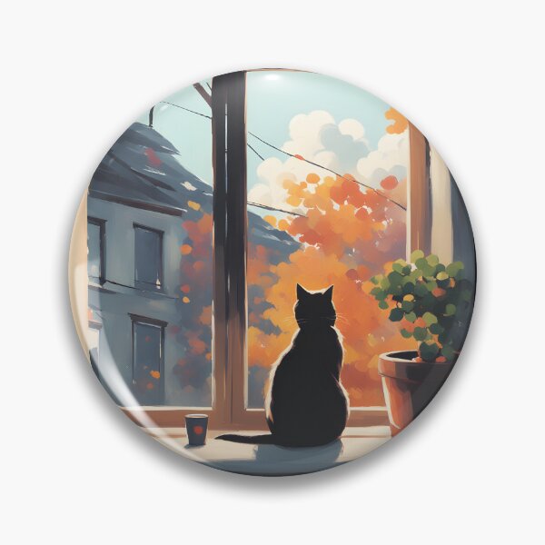 Item preview, black cat in the Window on Mornng   designed and sold by Catophile.