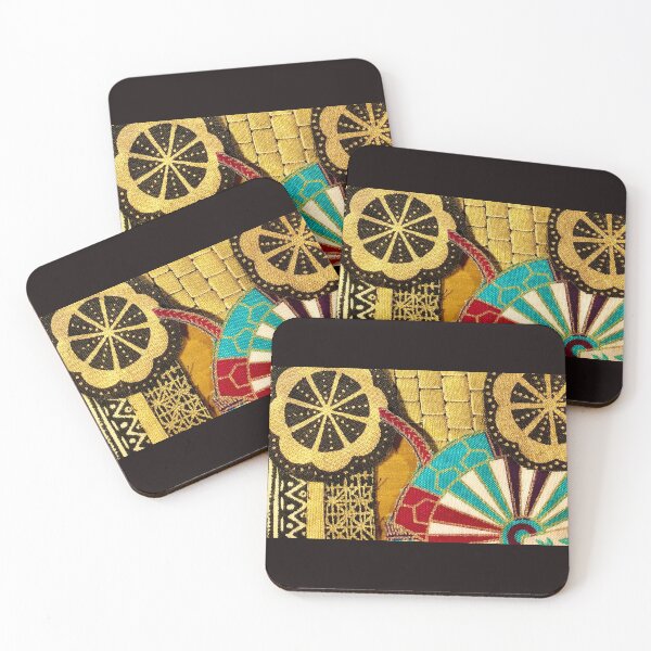 Item preview, Black and Gold African Bogolan and Japanese Fabric Design designed and sold by Connection and Healing Through Art.