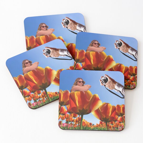 Item preview, Surreal Collage Art Print: Nature Lover's Dream - Tiny Woman Bathing in Tulip with Nature Photographer designed and sold by GollyWillikers.