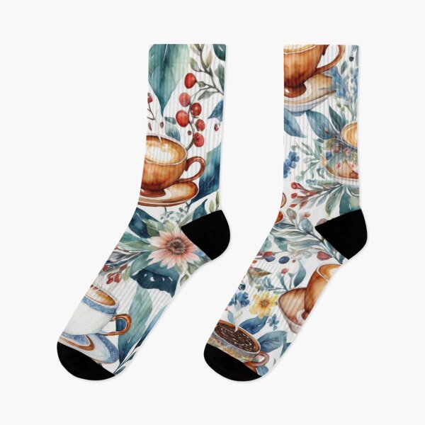 Item preview, coffee flowers watercolor pattern designed and sold by shokA Design.