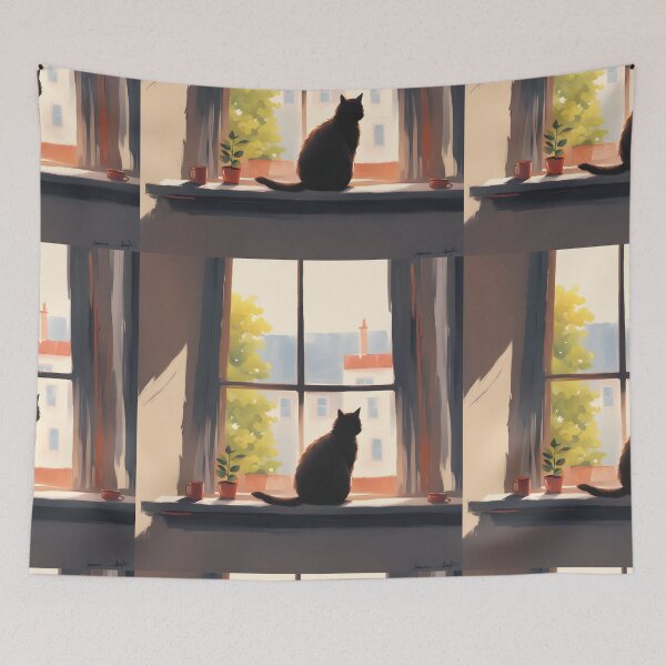 Item preview, black cat flowers and butterflies designed and sold by Catophile.