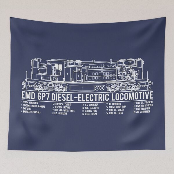 Item preview, EMD GP7 American Diesel-electric Locomotive Blueprint Infographic Diagram designed and sold by Maljonic.