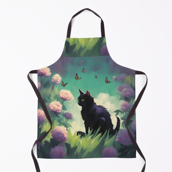 Item preview, black cat in outdoor violet flowers and roses designed and sold by Catophile.