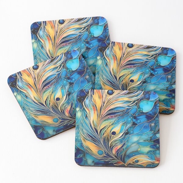 Item preview, alcohol ink feather glass art print designed and sold by dcrc.