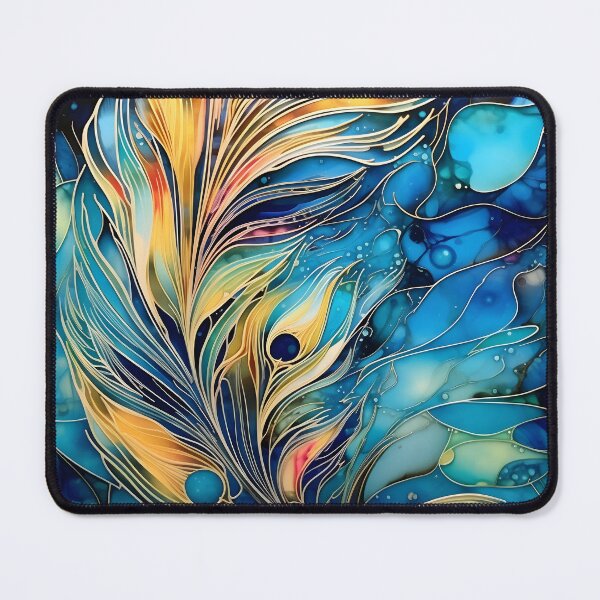 Item preview, alcohol ink feather glass art print designed and sold by dcrc.