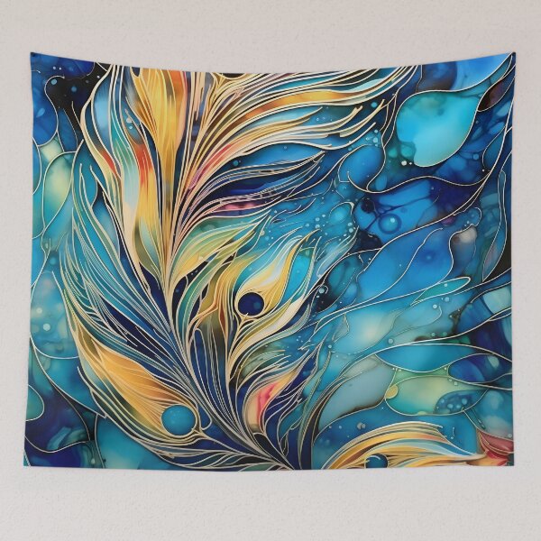 Item preview, alcohol ink feather glass art print designed and sold by dcrc.
