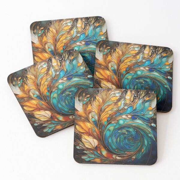 Item preview, alcohol ink feather glass art print designed and sold by dcrc.
