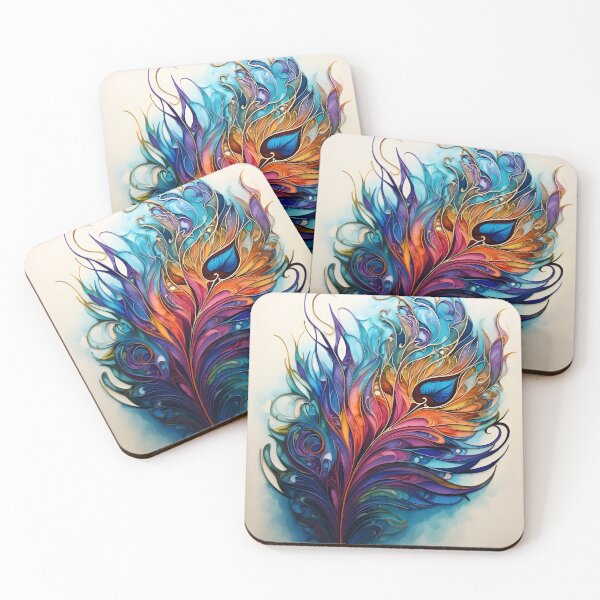 Item preview, alcohol ink feather glass art print designed and sold by dcrc.