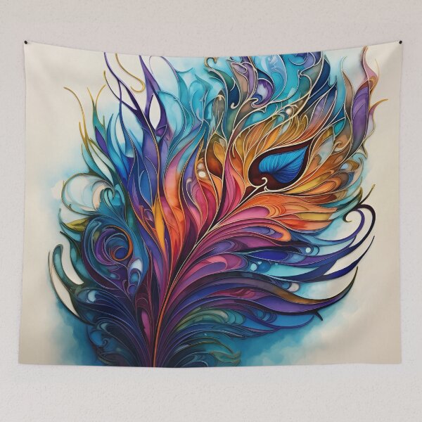 Item preview, alcohol ink feather glass art print designed and sold by dcrc.