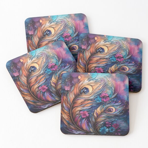 Item preview, alcohol ink feather glass art print designed and sold by dcrc.